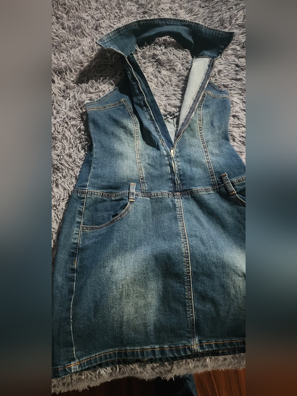 SHEIN Dark Blue Denim Skirt with Contrast Stitching